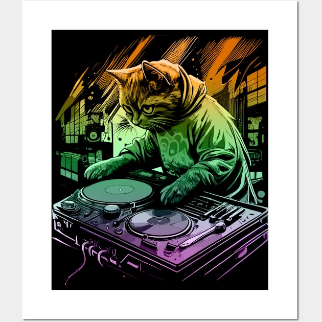 Techno Party DJ Cat 80s Wall Art by MintaApparel